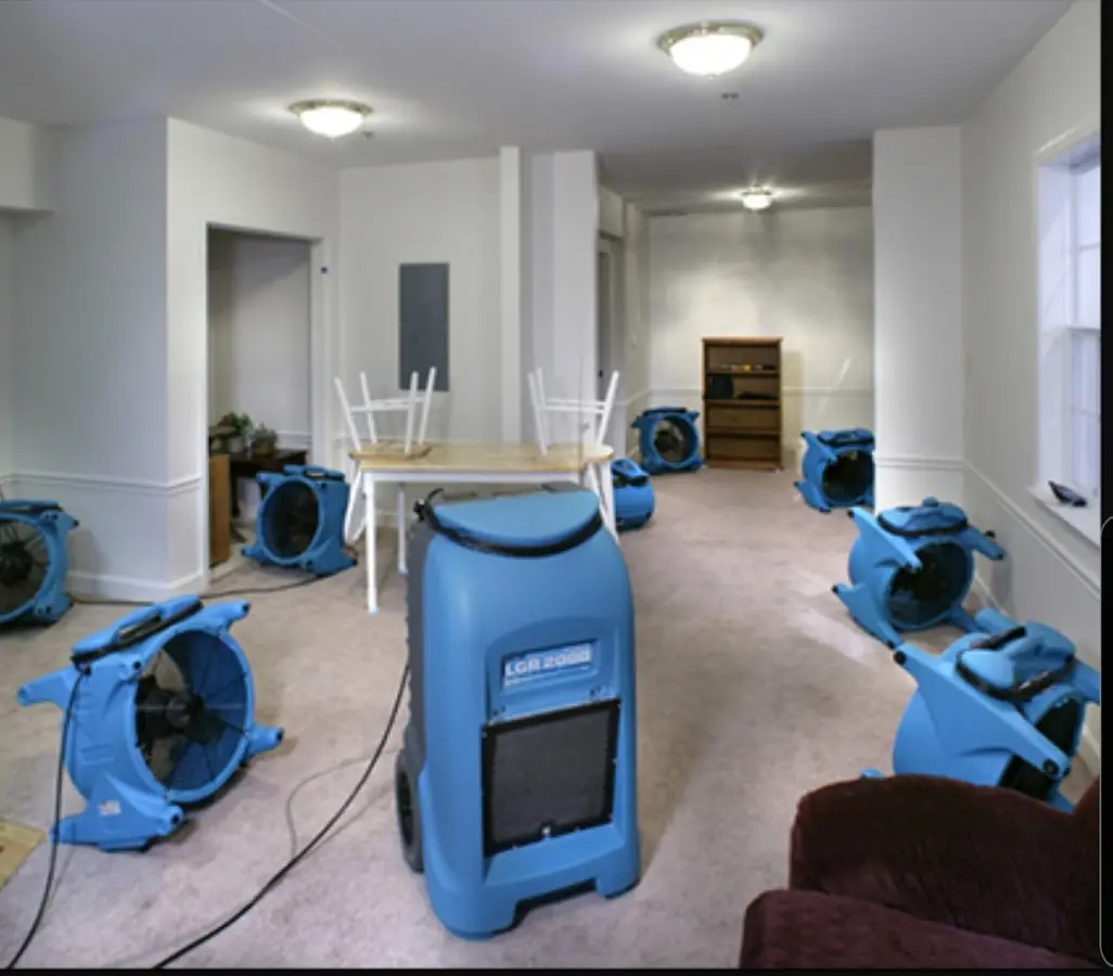 Air movers and dehumidifier setup for Water Extraction & Removal in Waterville